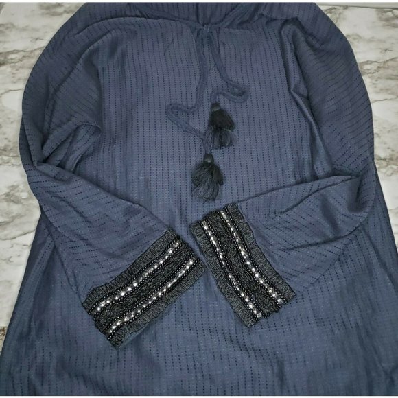 SOFT SURROUNDINGS Chandra Small Navy Blue Open Cold Shoulder Top Embellished - Picture 6 of 12